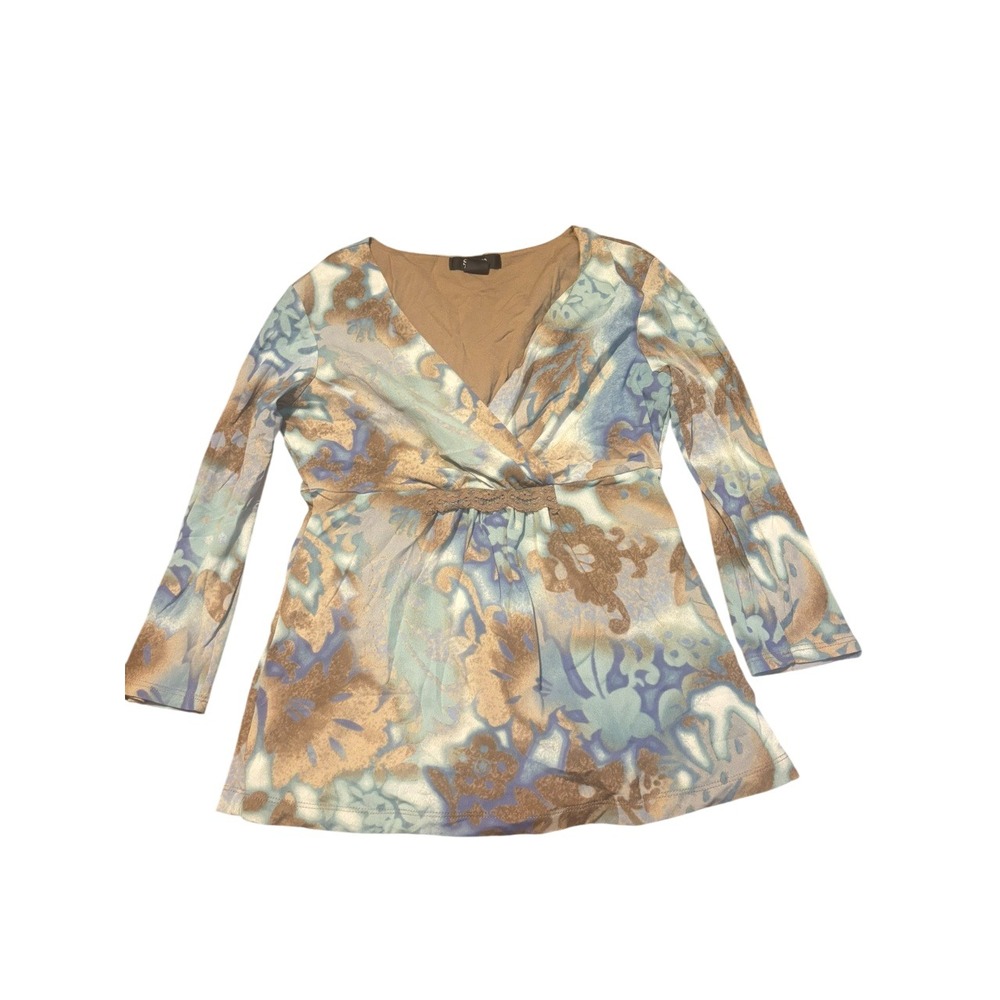 Forest fairy Babydoll Long Sleeve Top Med Petite Faux Wrap Whimsical Fun Boho MP